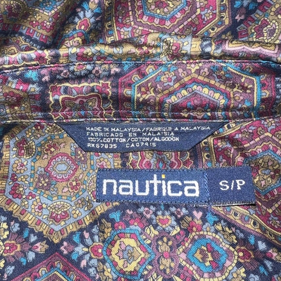 Vintage Nautica Men's Multicolor Geometric Cotton Button Down Shirt Small - Picture 3 of 4